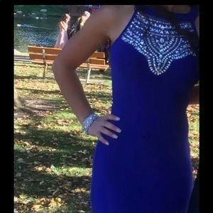 Royal Blue Prom Dress With Slit Highneck Size 0-2